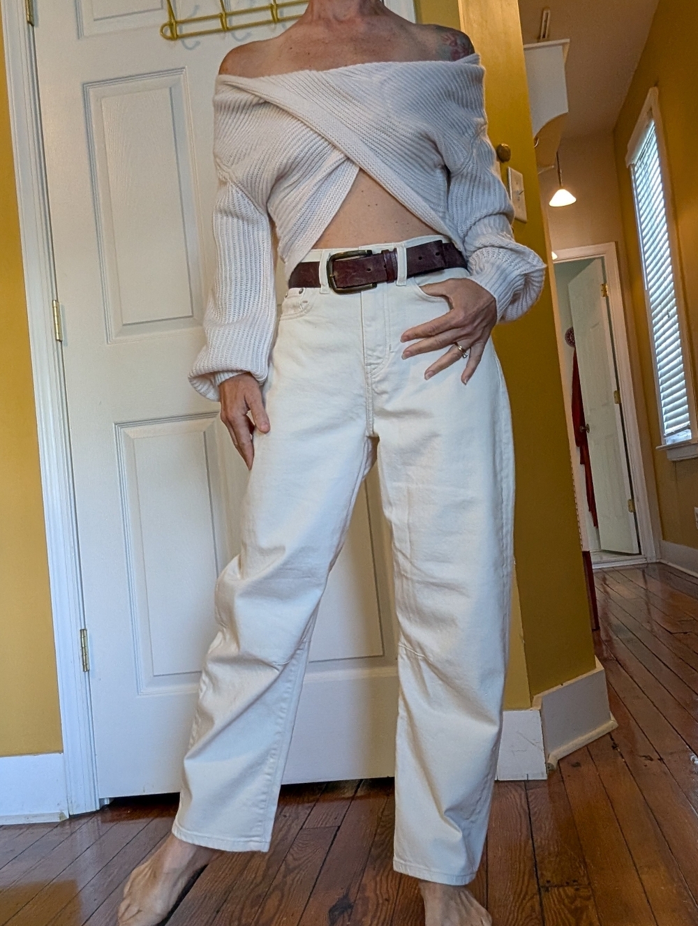 3pc NWT Banana Republic Ecru Barrel Denim Jeans Sz 25 Crop Sweater And Bodysuit